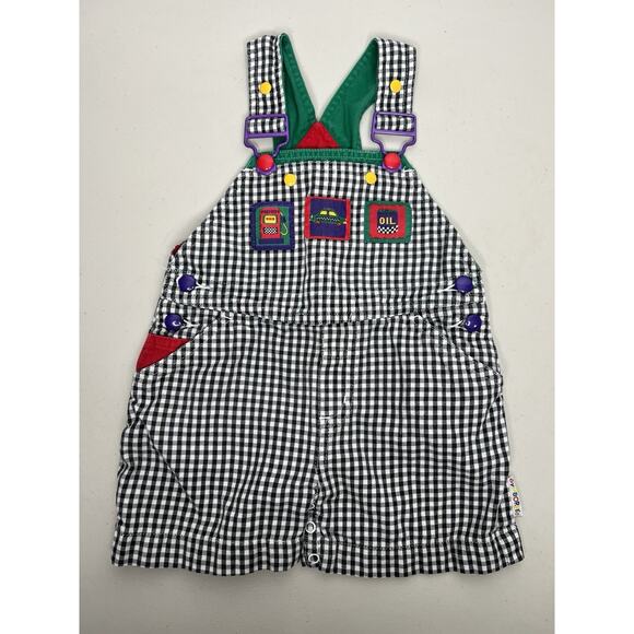 Vintage Gymboree Sports Checkered Car Overalls Size Infant - Picture 1 of 10